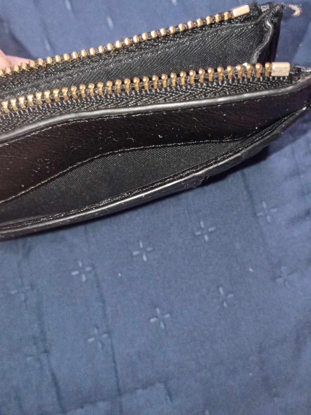 Marc Jacobs Black Leather Zip Card Wallet with Gold Logo